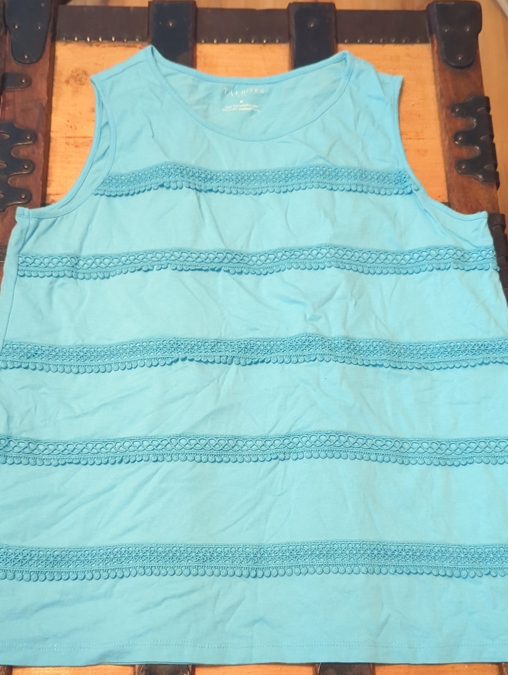 Light Blue Crochet-Trim Sleeveless Top
